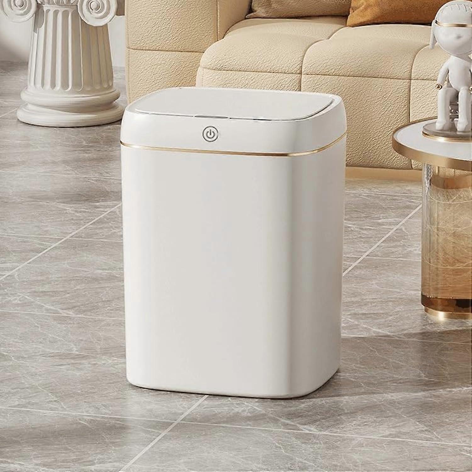 Automatic Motion Sensor Trash Can 13L Touchless Garbage Bin with Lid for Kitchen Bathroom Bedroom White Gold
