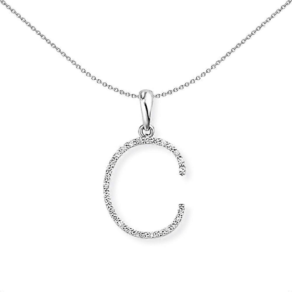 Jewelco London 18K 白金密镶钻石首字母吊饰字母 C 11 毫米 x 20 毫米