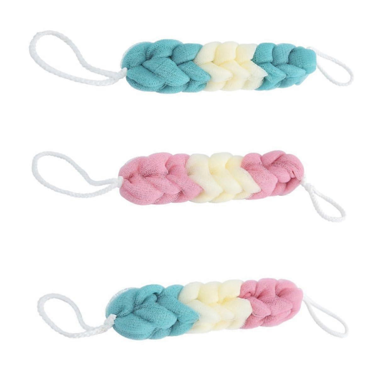 3 Pack Long Bath Back Scrubber Straps with Soft Exfoliating Towel for Shower Cleaning, Random Color