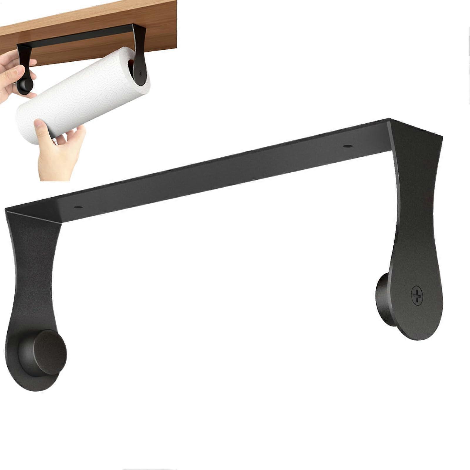Black Under Cabinet Paper Towel Holder Rustproof Metal SpaceSaving No Drilling for Kitchen