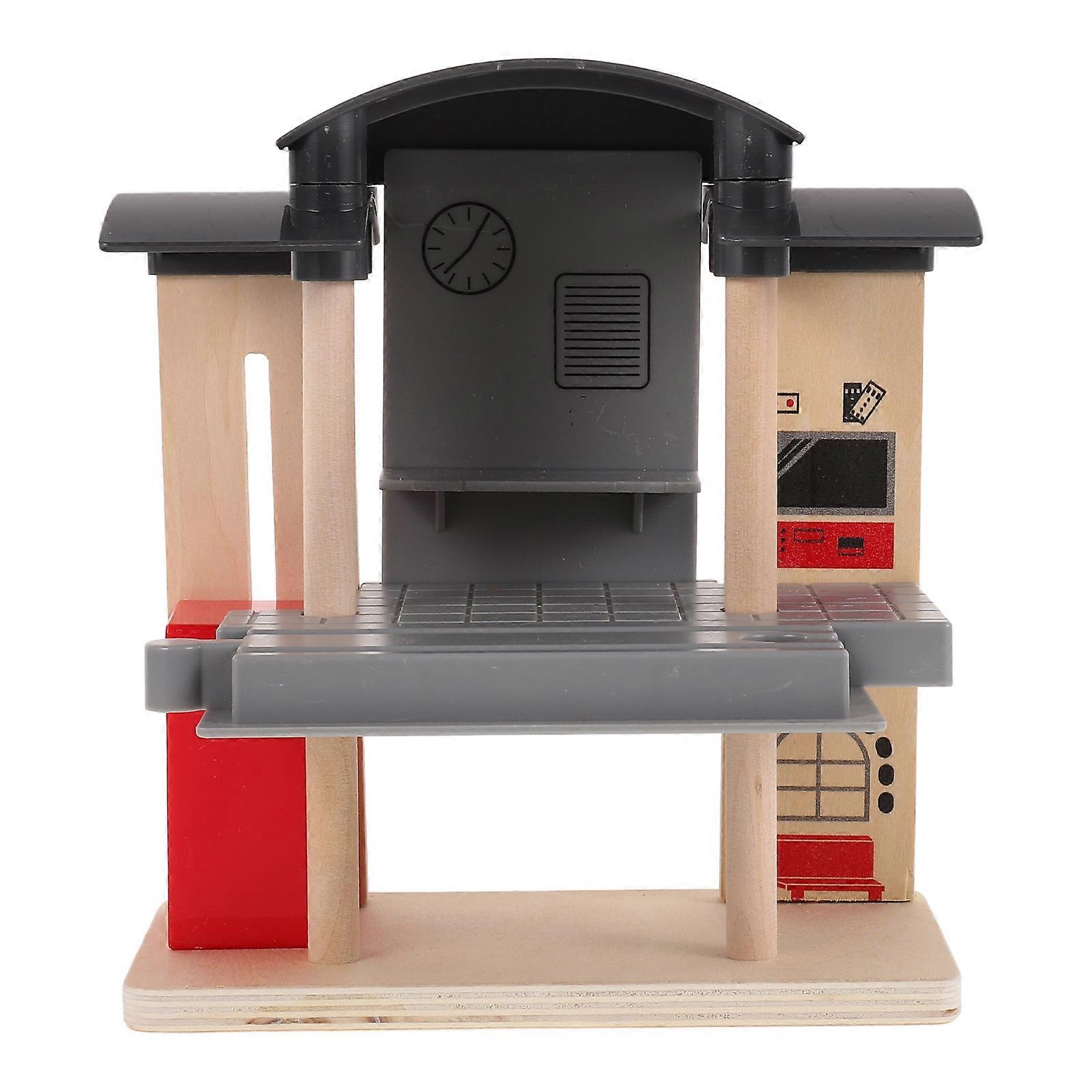 Wooden Train Station Track Connector for Toy Trains Skills Development