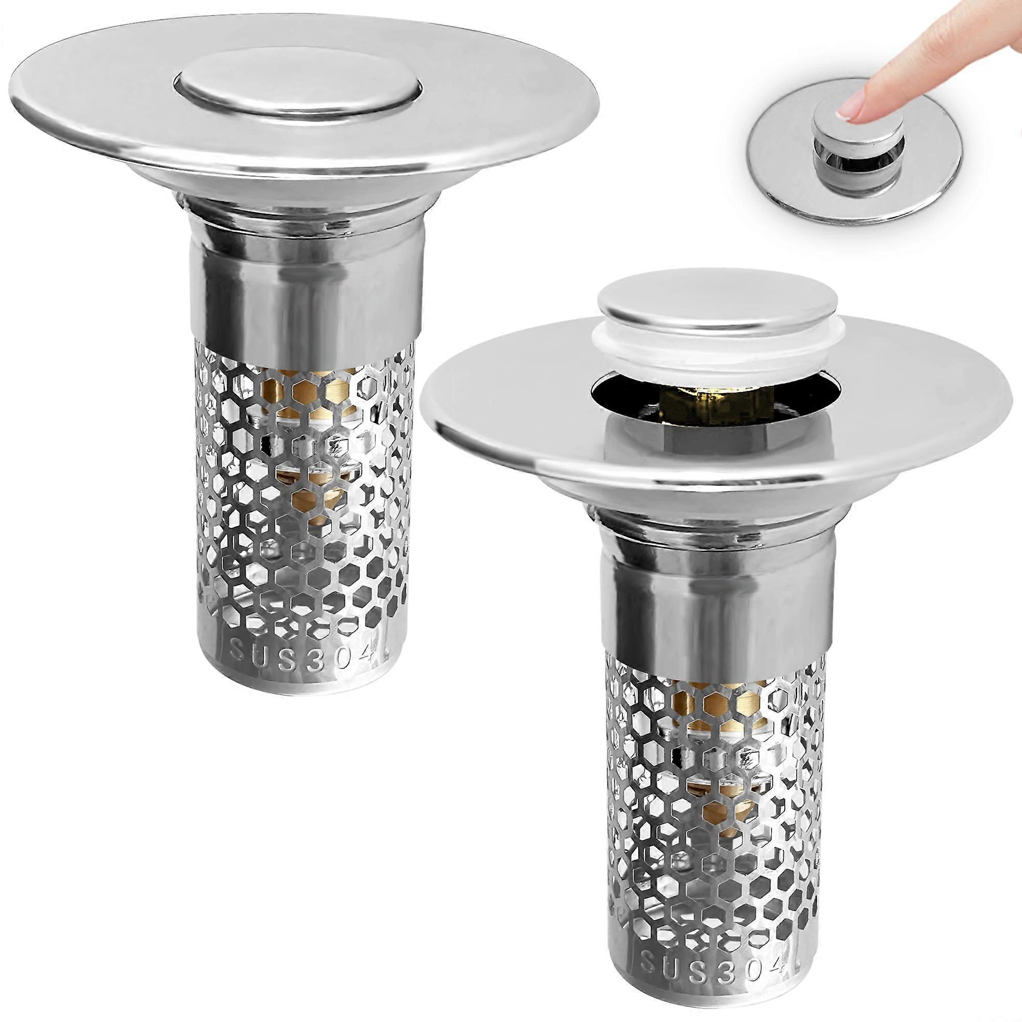 2 Pack Universal Bathroom Sink Stopper Pop Up Drain, AntiClog Strainer 1.06'1.50' Brass RustResistant