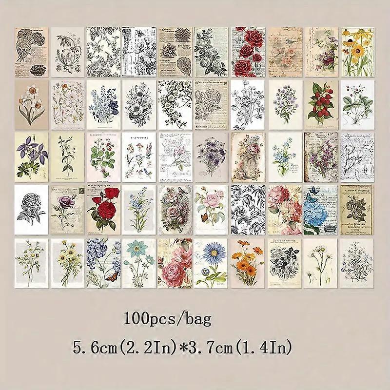 100pcs/book Mini small material book, 5.6cm(2.2in)*3.7cm(1.4in) Universe plants and flowers tear material paper, student prizes