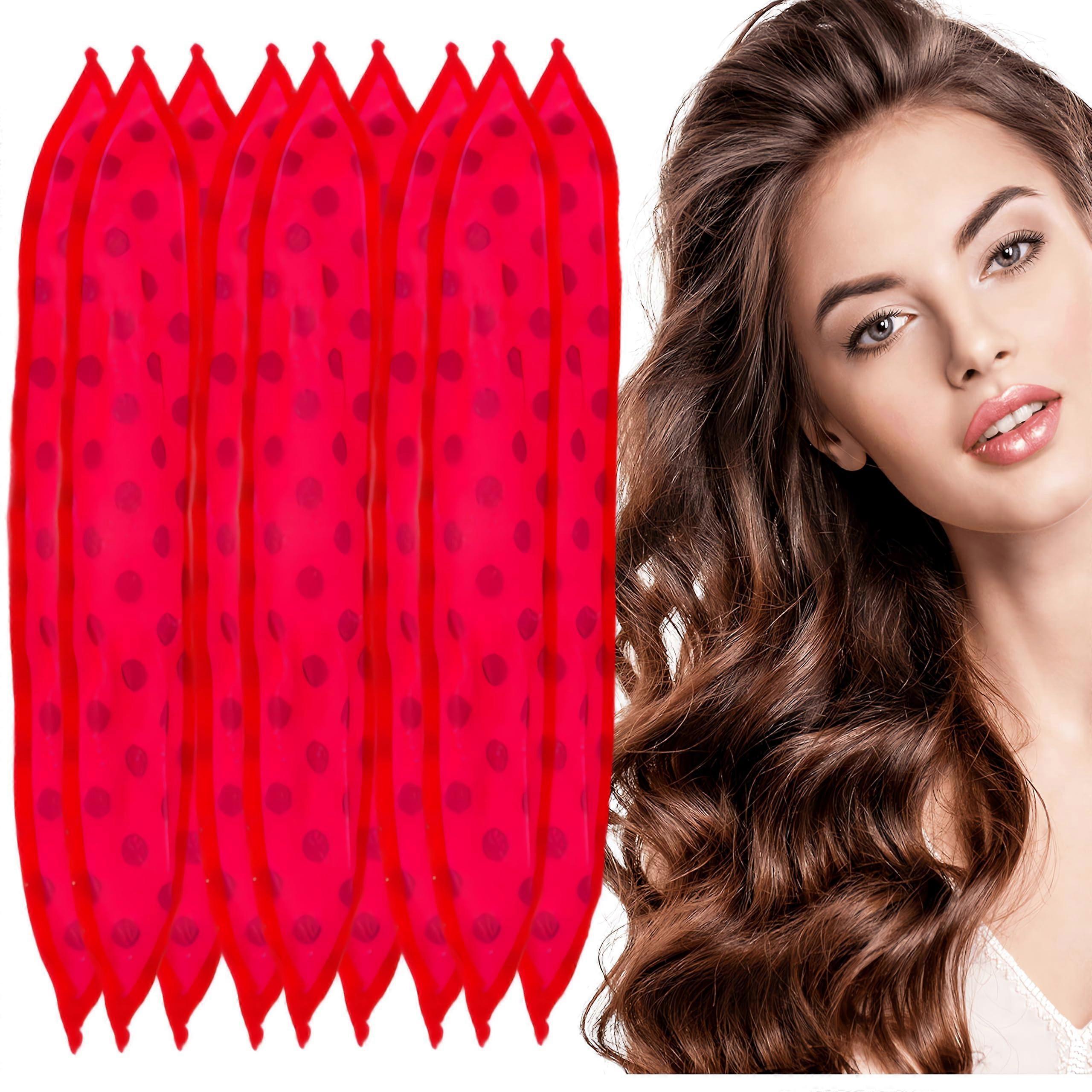 Heatless Hair Curlers Satin Sponge Rollers No Heat Overnight Styling Soft Sleep Red 9PCS