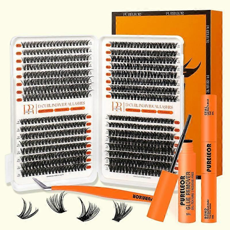 PURELEOR Cluster Lashes D Curl DIY Individual Eyelash Extensions Lash Book Clusters for Beginners Mother's Day Gift Mixed 10-16mm