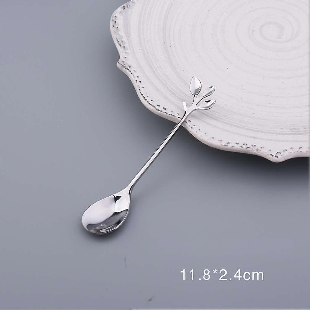 Stylish Leaf Design Spoon and Fork Set for Espresso and Dessert Tasting