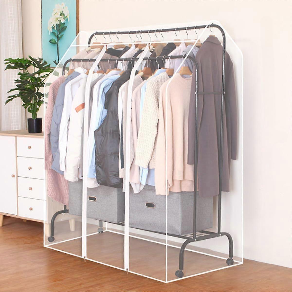 Extra Wide Transparent Garment Rack Cover with Zipper for Double Hanging Rails Dustproof Protection