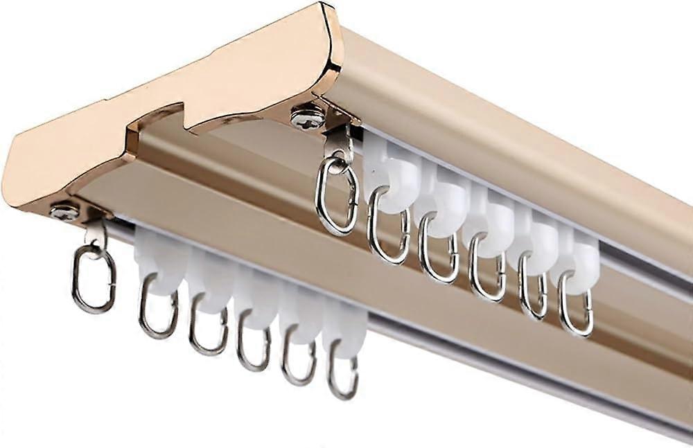 Double Curtain Track Rail System with Noise Reduction, Heavy Duty Aluminum for Room Dividers, 4m Oro