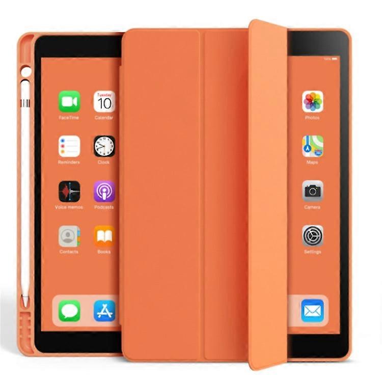 Capa elegante de silicone laranja para iPad 5/6/Air 1/2 de 9,7 polegadas com compartimento para caneta.