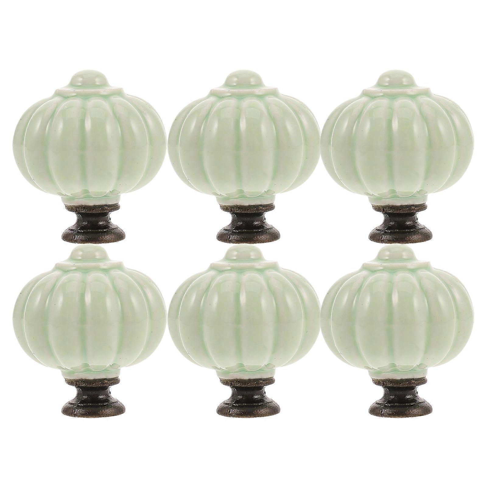 Green Pumpkin Cabinet Knobs for Drawer Pulls 6Pcs Ceramic Handles Set