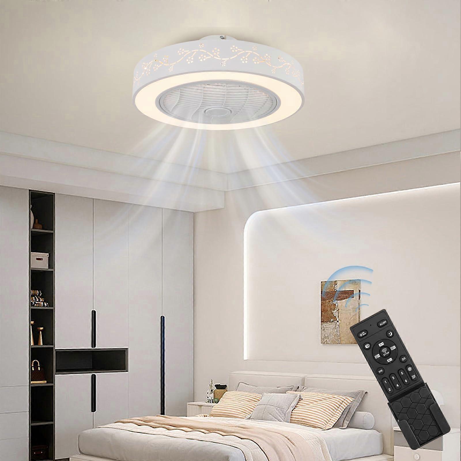 20 Inch Low Profile Ceiling Fan with Light, LED Bladeless Flush Mount, Remote Control, 6 Speeds, White Ref:6151