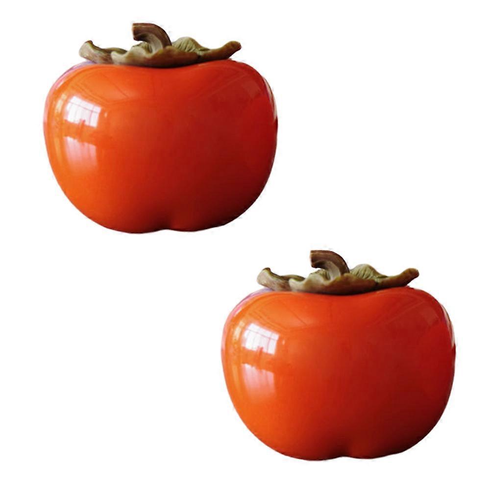 Orange Ceramic Jar for Food Storage 2Pcs Persimmon Shaped Containers