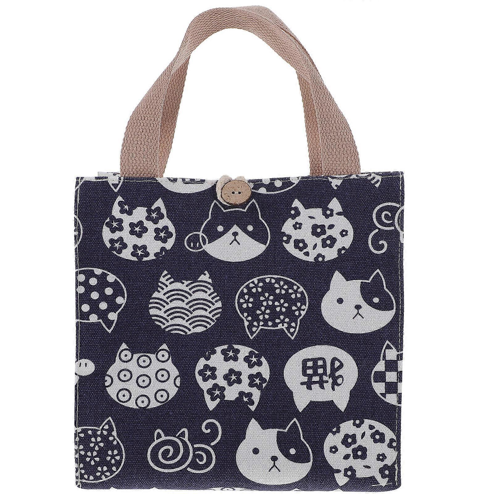 Portable Insulated Lunch Box Bag with Cat Pattern for Storage