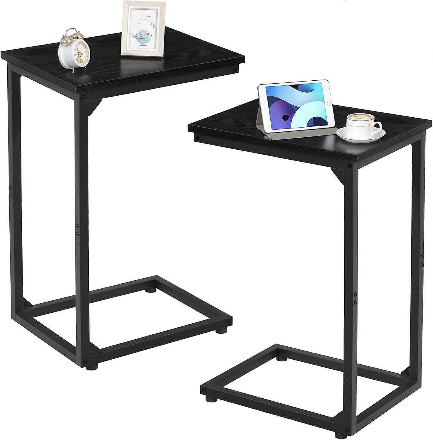 C-Shaped Side Table, Bedside Table, End Table for Small Spaces, Sofa Side Table, Coffee Table with Metal Frame for Living Room, Bedroom.