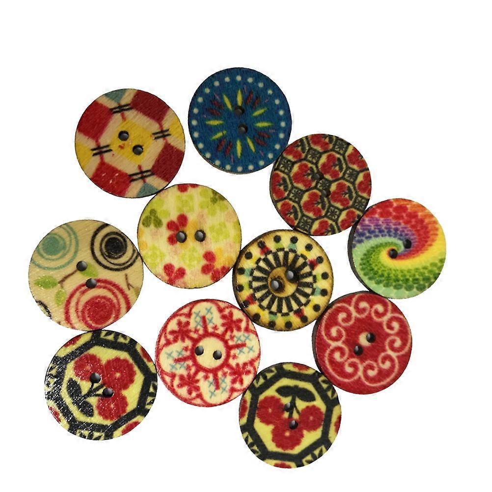 Wooden Buttons 2 Hole Buttons for DIY Sewing 100Pcs Assorted Patterns