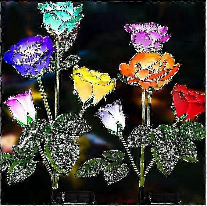 2-pack Solar Rose Lights - 8 Multicolor Led Garden Decor