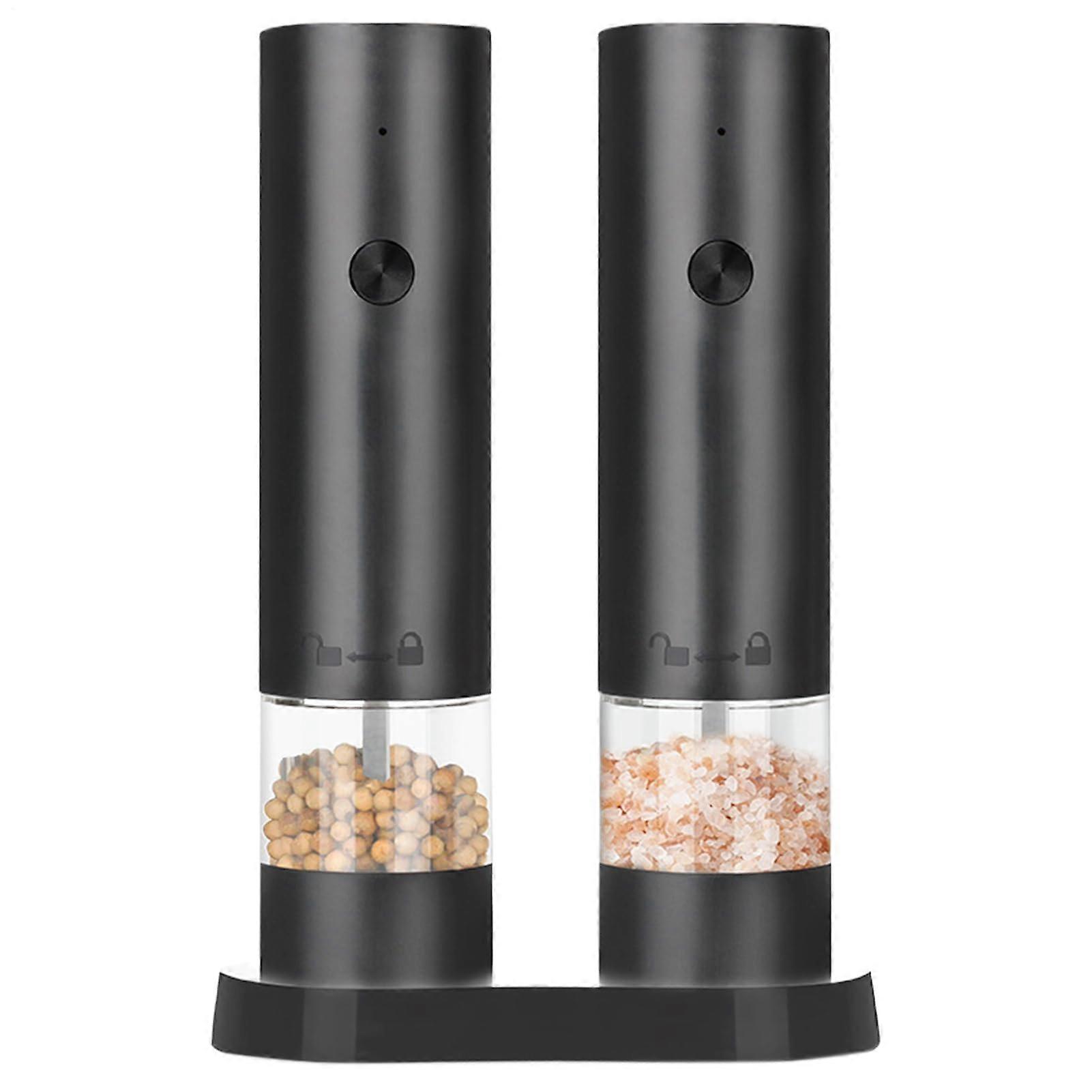 Electric Salt and Pepper Grinder Set Rechargeable Adjustable Coarseness with LED Light for Kitchen BBQ