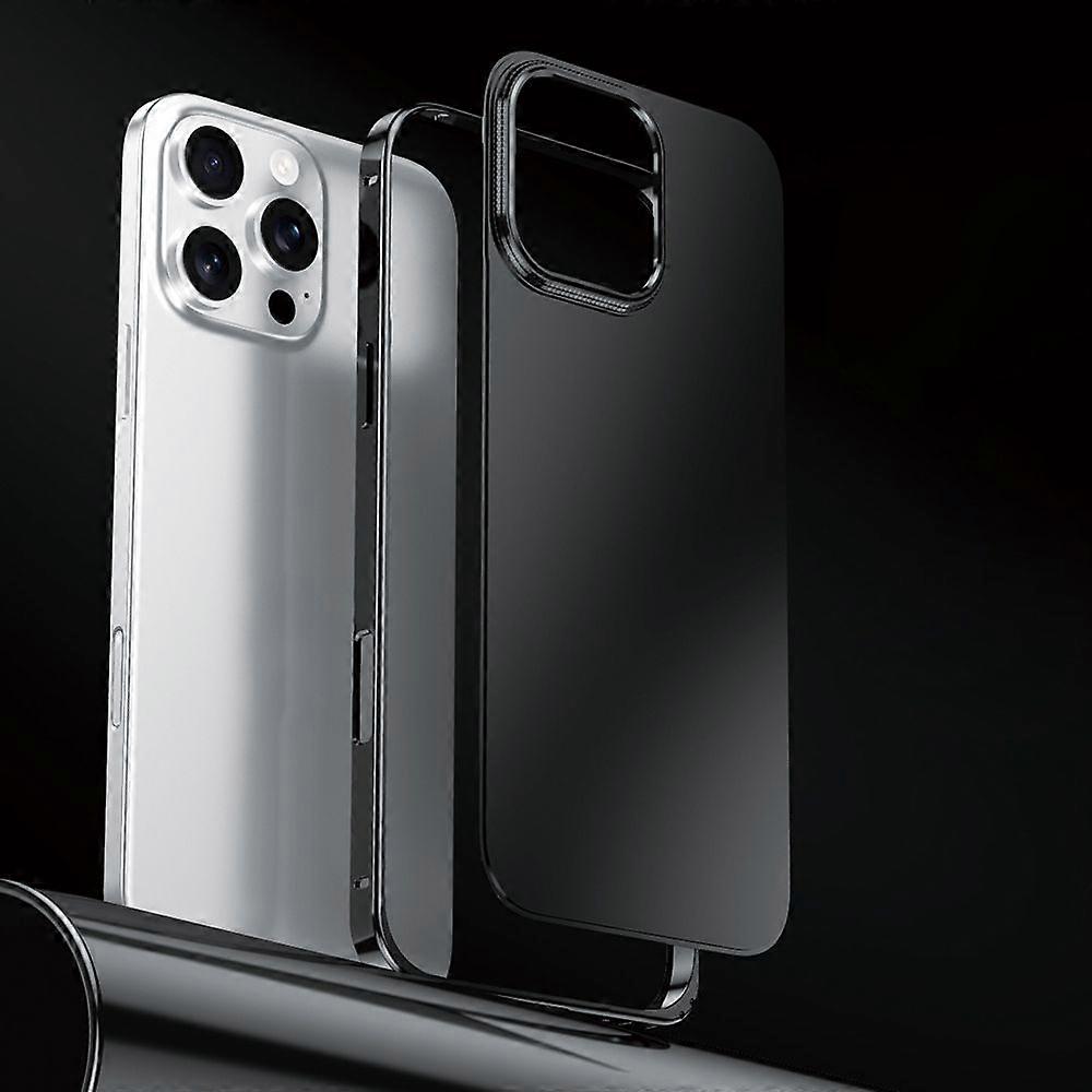 For iPhone 16 Pro Max Case Locking Buckle Alloy Frame Matte PC Back Phone Cover