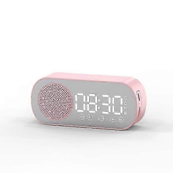 CDQ Multifunctional Smart FM Radio Bluetooth Speaker Alarm Clock Mirror Clock (Pink)