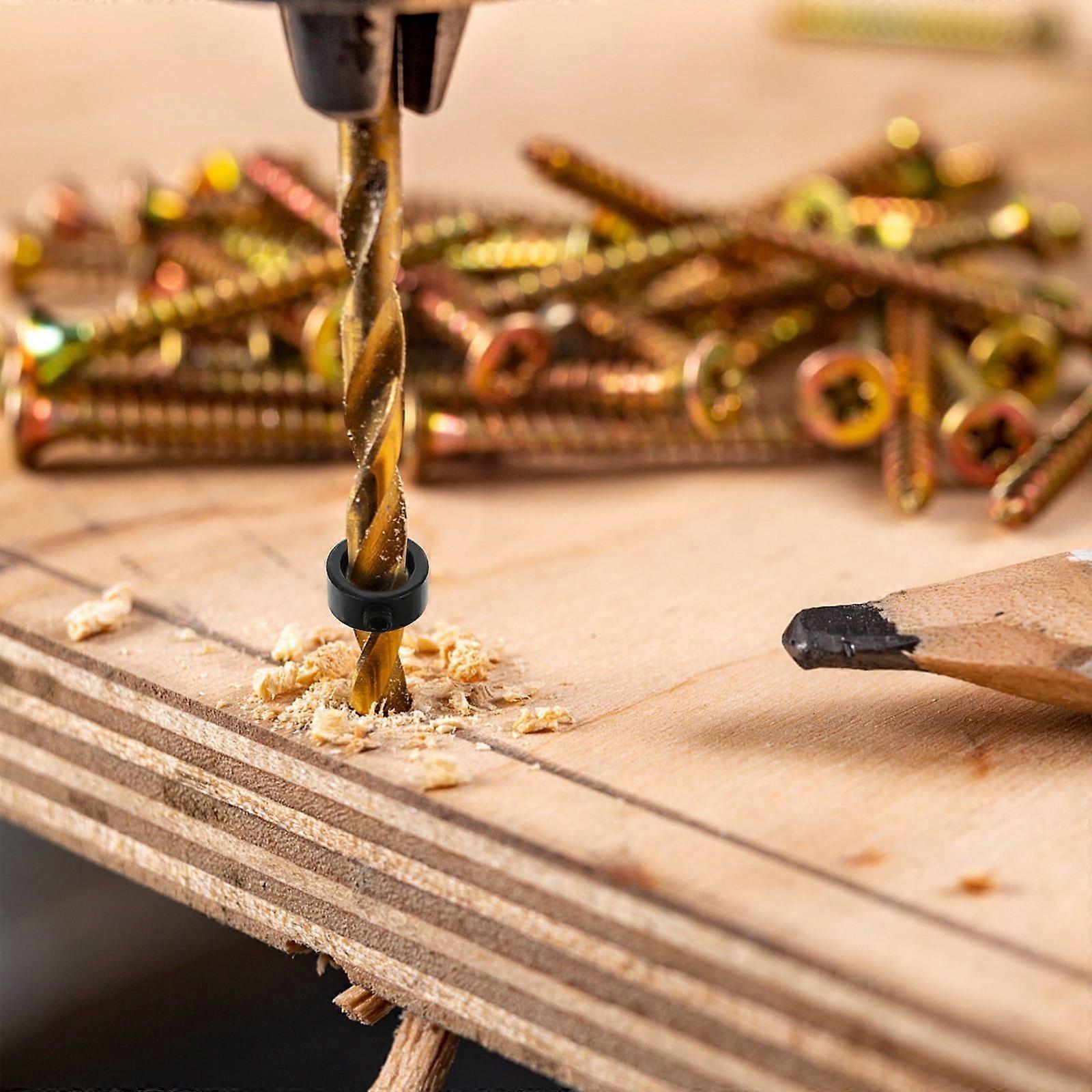 8 Pcs Brad-point Drill Bits  Drill Depth Stop Metal Drill Bit Ring Woodworking