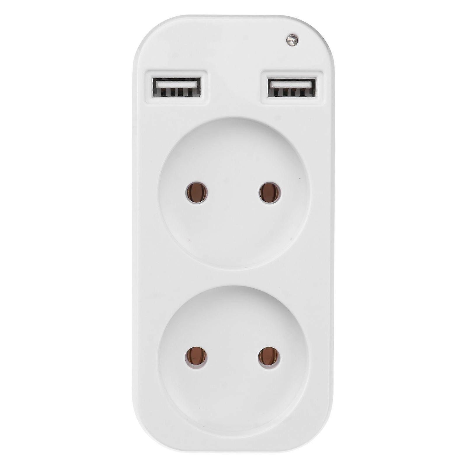 European Power Adapter Plug Double Socket Dual USB Socket Outlet Strip EU Plug