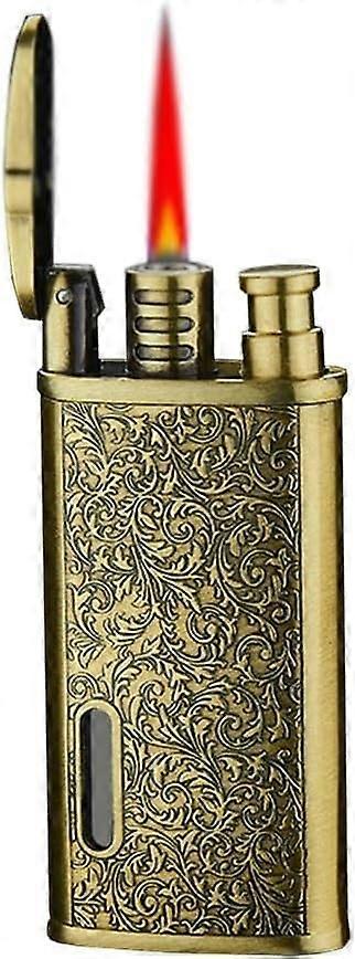 Torch Lighter with Windproof Red Flame, Visible Canister, Bronze Grass for Camping BBQ Kitchen