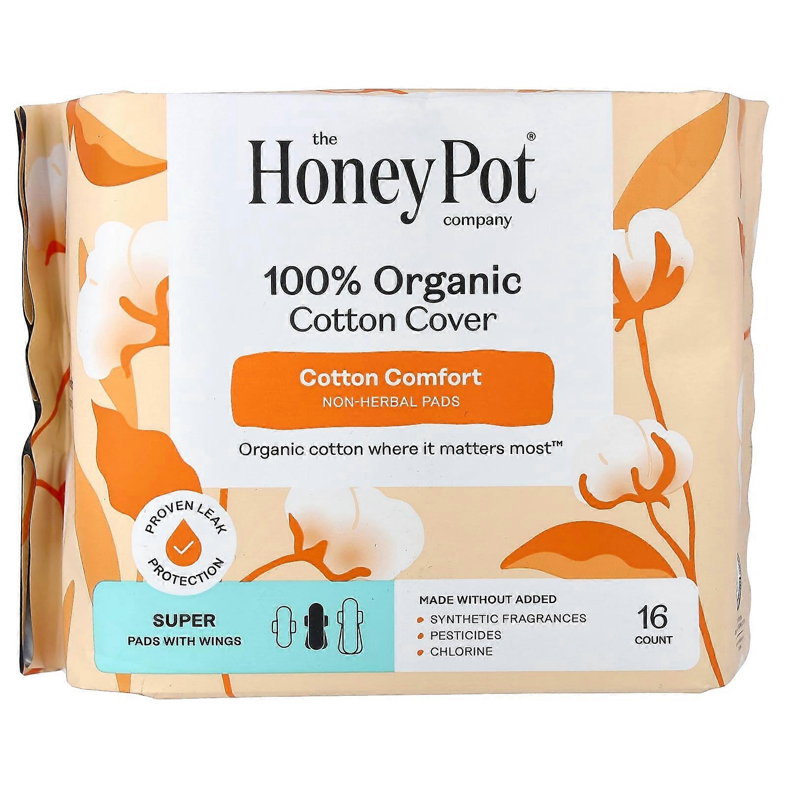 The Honey Pot Company, Non-Herbal Pads with Wings, Organic Super, 16 Count
