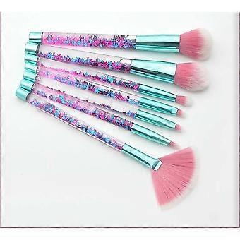 SeraphinaT Glitter Makeupbørstesæt til Piger, Glitter 7 stk. Foundationbørste med Læbestift, Øjenskygge, Øjenbryn, Blush Pudder, Fan Eye Blender-børste i sæt