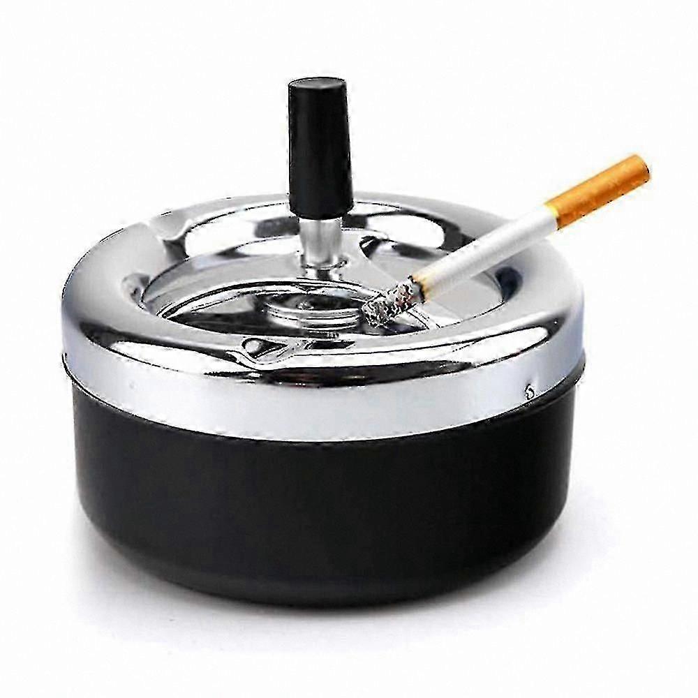 Spinning Round Push-Down Cigarette Ashtray, Automatic Rotating Tray, Large Size, Black Finish