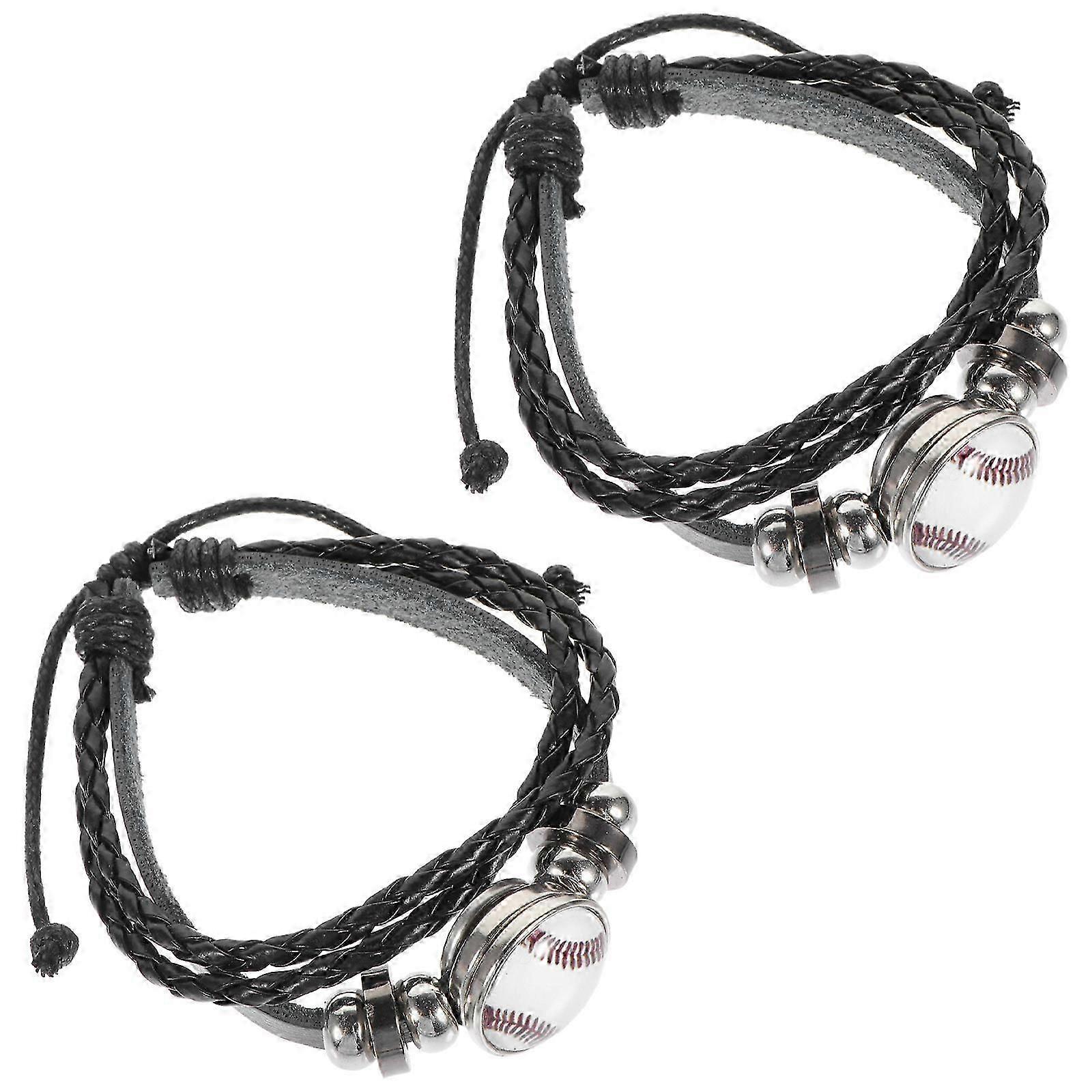 Black Baseball Beaded Bracelets for Wrist Decor 2Pcs Pack