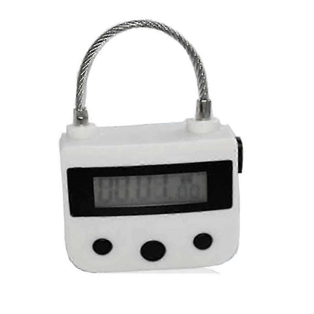 Metal timer lock with USB LCD display, metal electronic rechargeable timer, multi-functional padlock, white.