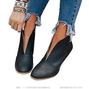 Women Autumn Winter Shoes Cutout Booties Chunky Block Heel Slip On Ankle Boots