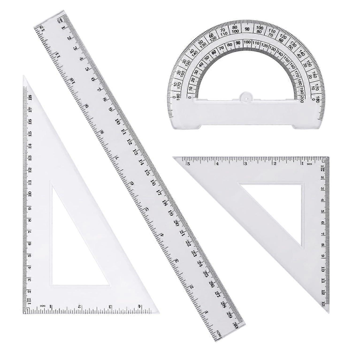 Multifunctional Ruler Set - Includes Straight Ruler, Set Square, Protractor, Isosceles Set Square - Precise Measuring Tools for School and Office