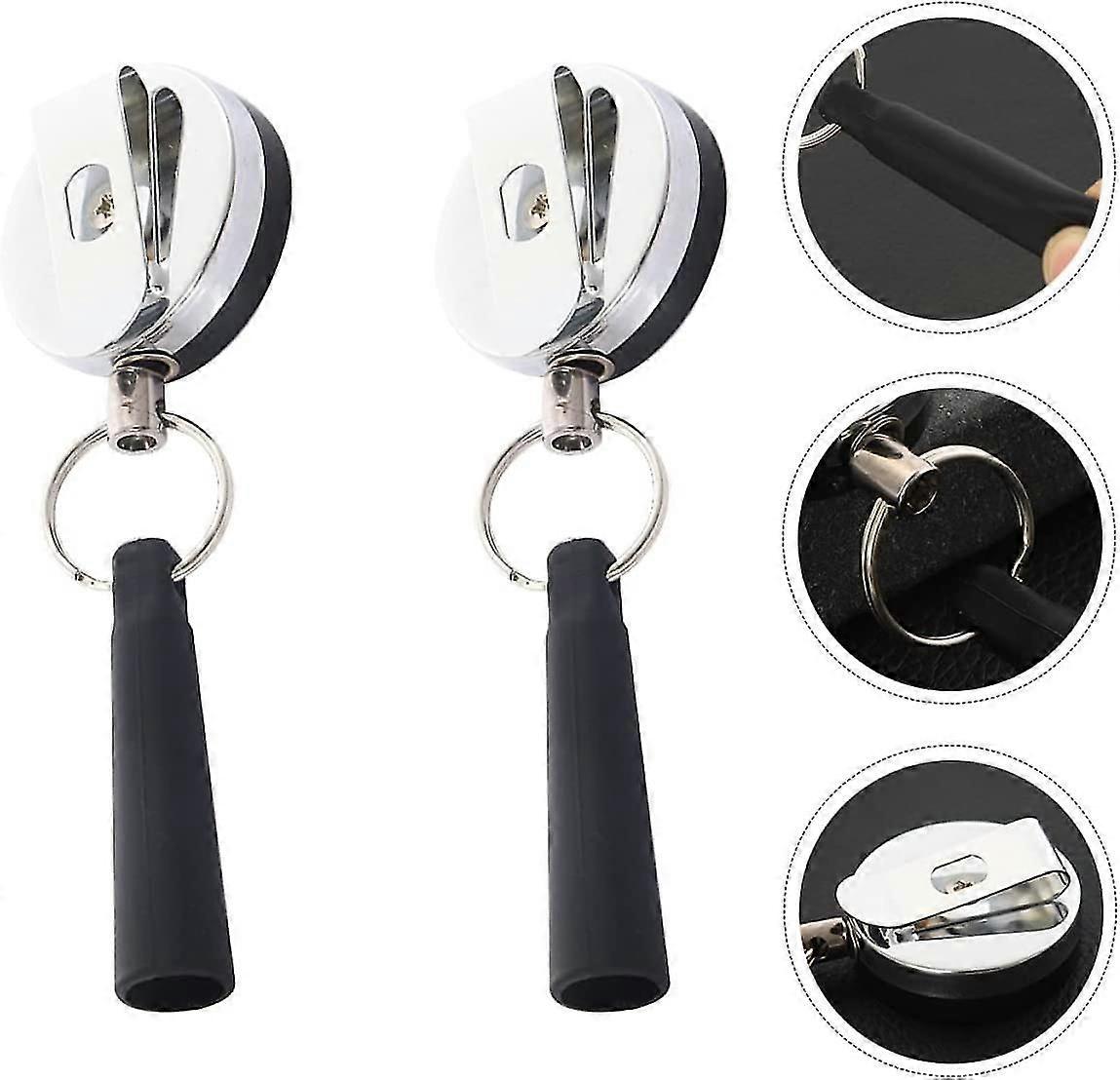 Retractable Keychain Badge Retractable Key Ring Keychain (silver) (2pcs)