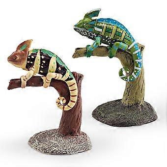 2Pcs Realistic Chameleon Figurines, PVC Lizard Model Toys, Colorful Tree-Climbing Chameleons, Educational Animal Figures, Reptile Decor for Kids, 6cm 