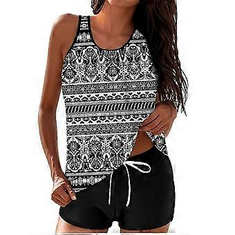 Women Two Piece Bathing Suits Bikini Swim Tank Top with Graphic Boyshorts Swimwear Sets black and white