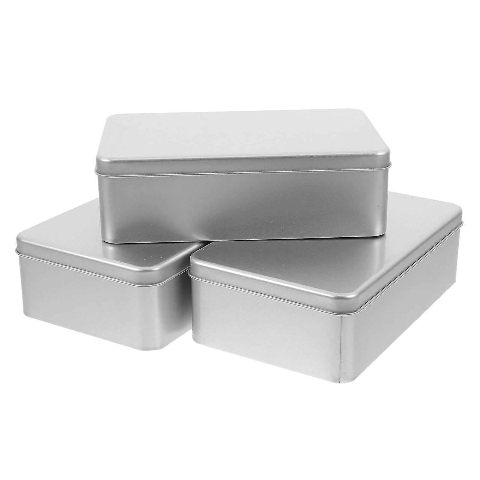 Tin Cookie Boxes Storage Biscuit Baking Model Festive Occasions Silver 3Pcs