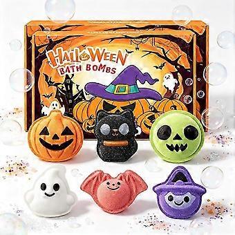 6er-Pack Halloween-Badebomben-Geschenkset für Kinder mit Überraschungsspielzeug, niedliche Sprudelbälle in Geister-, Kürbis- und Fledermausform, ideales Geschenk für Jungen zum Süßes-oder-Saures-Spiel.
