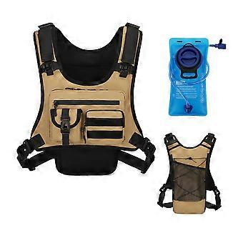 Outdoor Chest Rig Bag with 2L Water Bladder, Quick-Release Clips, Padded Shoulder Bands, and Mesh Back Panel for Cycling and Trail Runs  Khaki
