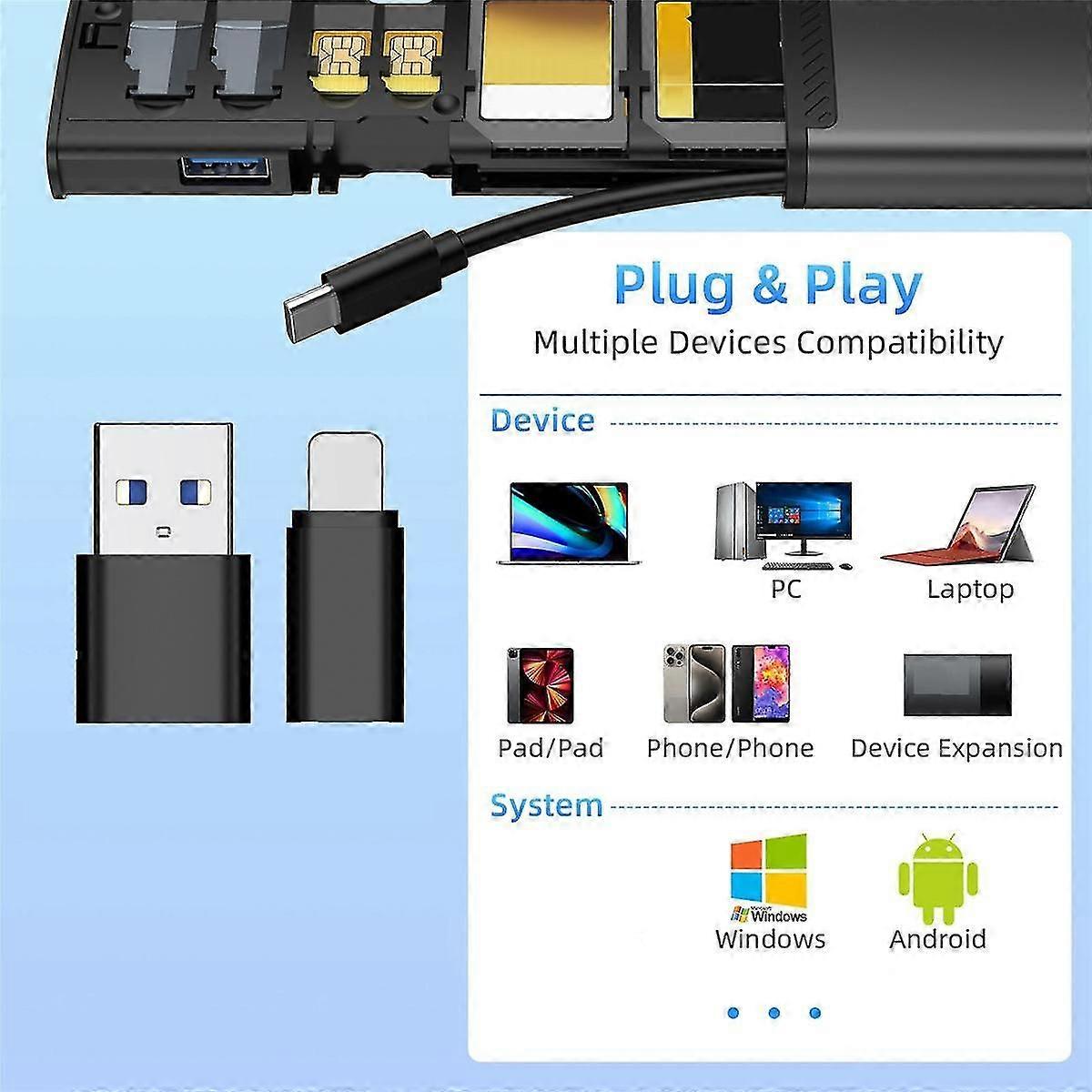 13 In 1 Usb Type C Otg Adapter Multi Function Data Wire Rod Sim Kit Tf Card Memory Reader Storage Case Holder