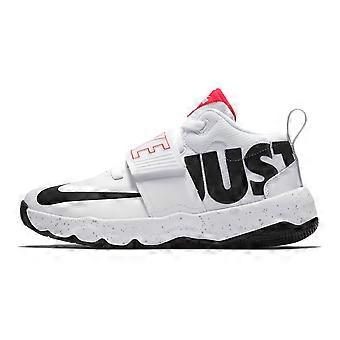 Nike Team Hustle D 8 JDI Fabric Slip Resistant Cushioning Abrasion Resistant Mid top Basketball Shoes White Black Red AQ9977-100