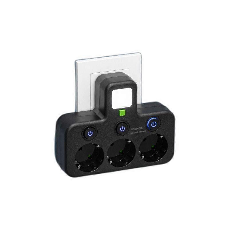 2500W EU Socket Adapter with Separate Outlet Buttons and Integrated Upper Night Light