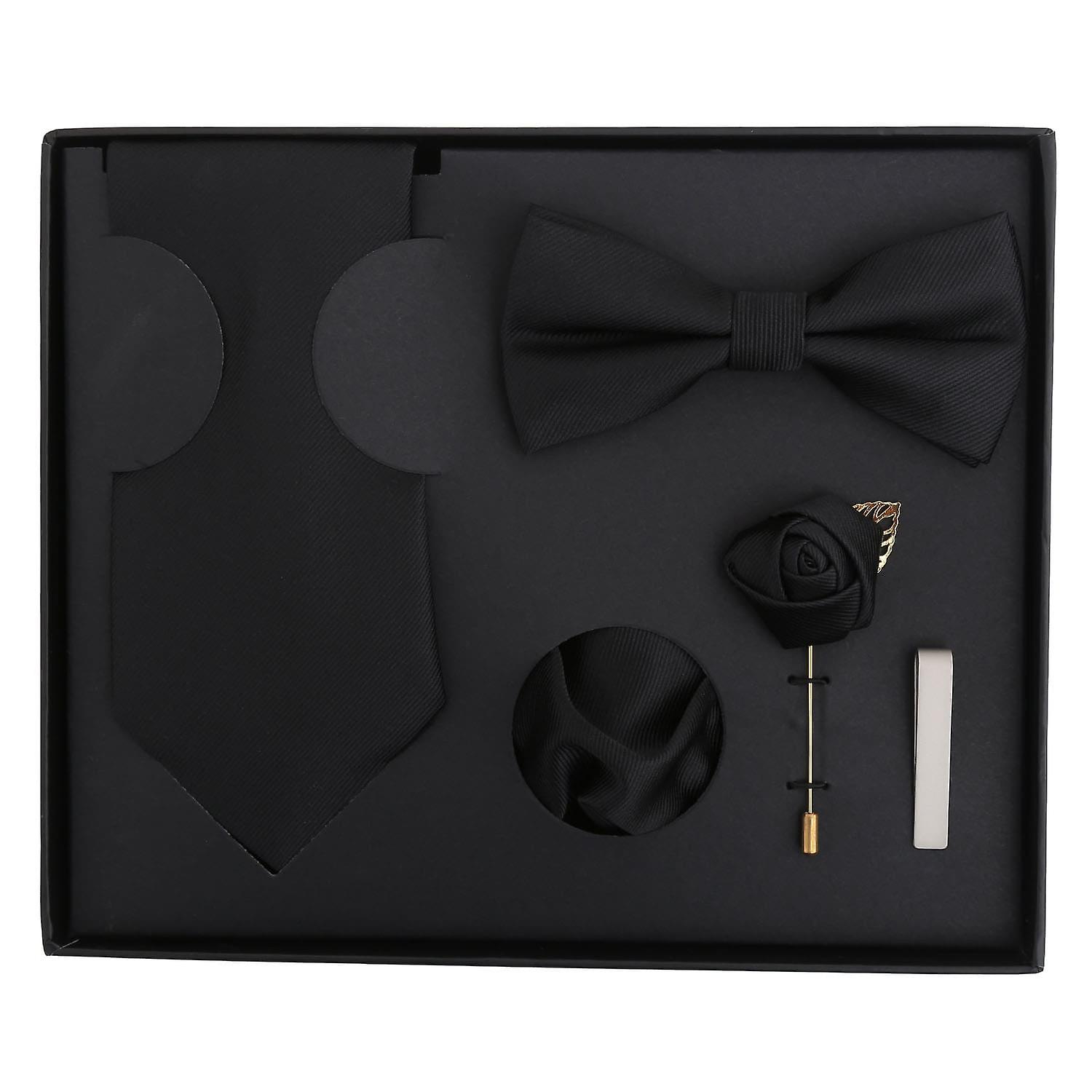Black Plain Twill Tie 5pc Gift Box Set