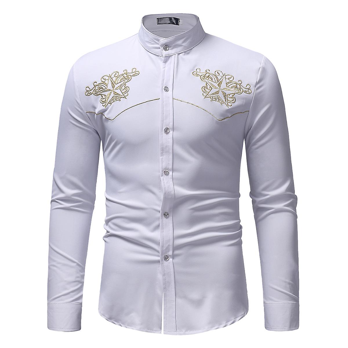 Cloudstyle Men's Stand Collar Embroidered Printed Polyester Shirt For Daily