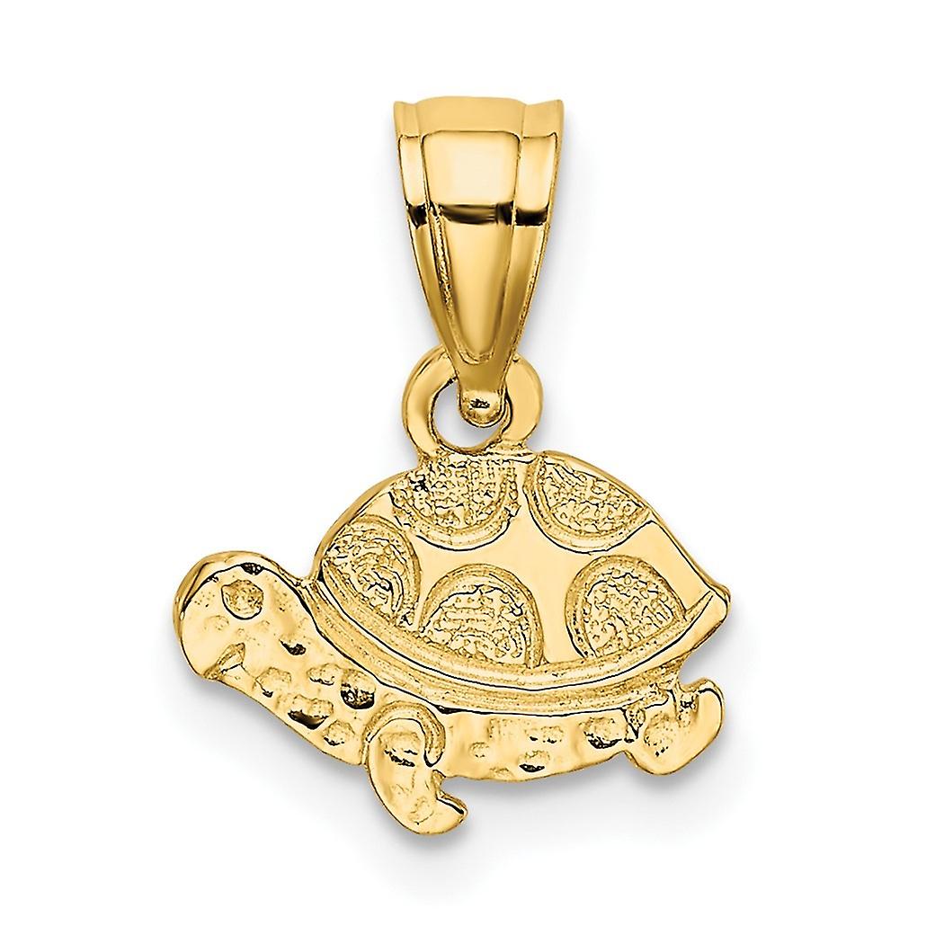 9,8 mm 10 carats en or jaune massif plat et gravé Mini tortue pendentif collier pendentif pour femme