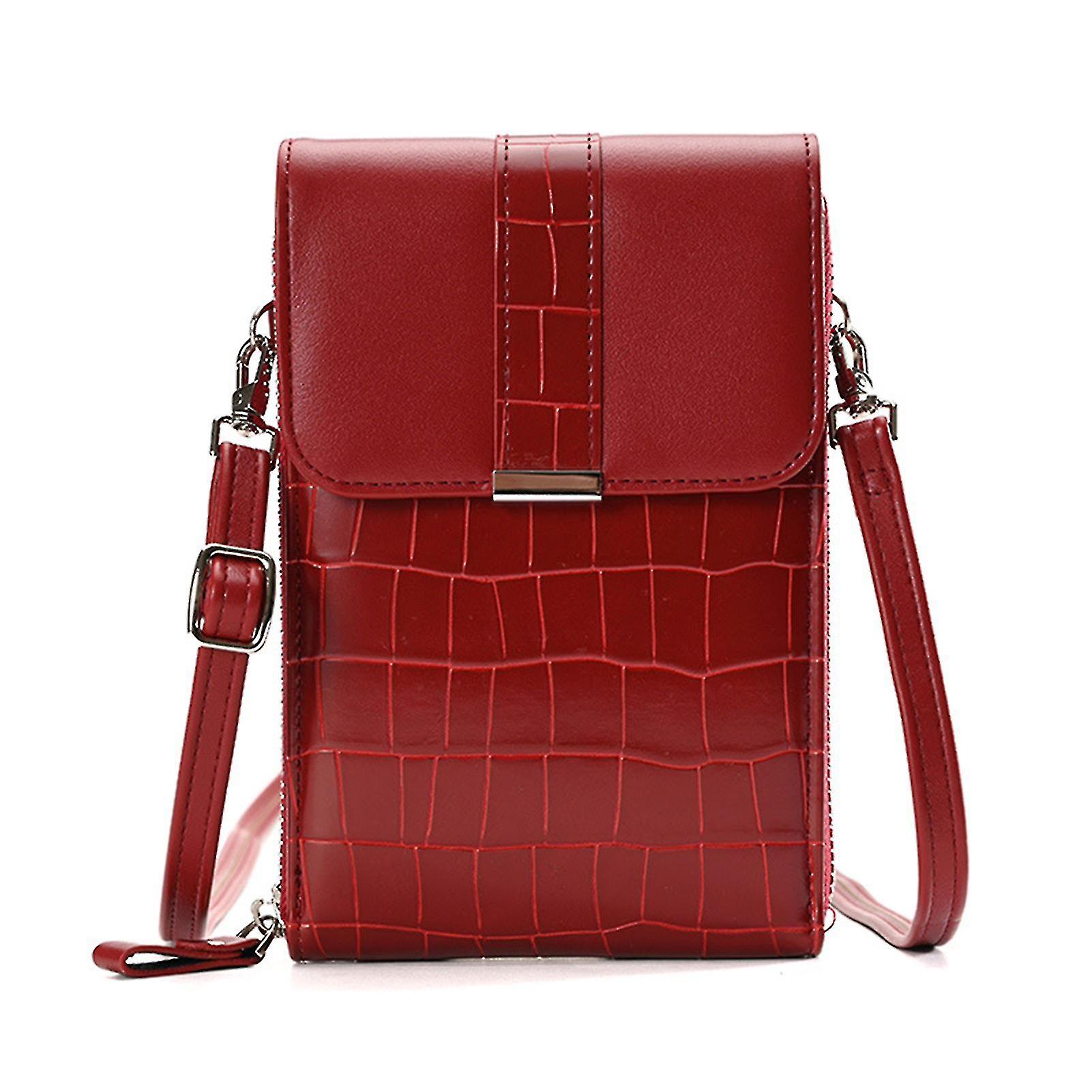 Women\'s Belt Buckle Bag Cover Type Women\'s Bag Crocodile Purse Multifunctional Mini Phone Bag-colorred
