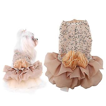 Summer Pet Cloth Small Dog Dress Puppy Sequined Princess Bubble Skirt Wedding Costume (Gold M)