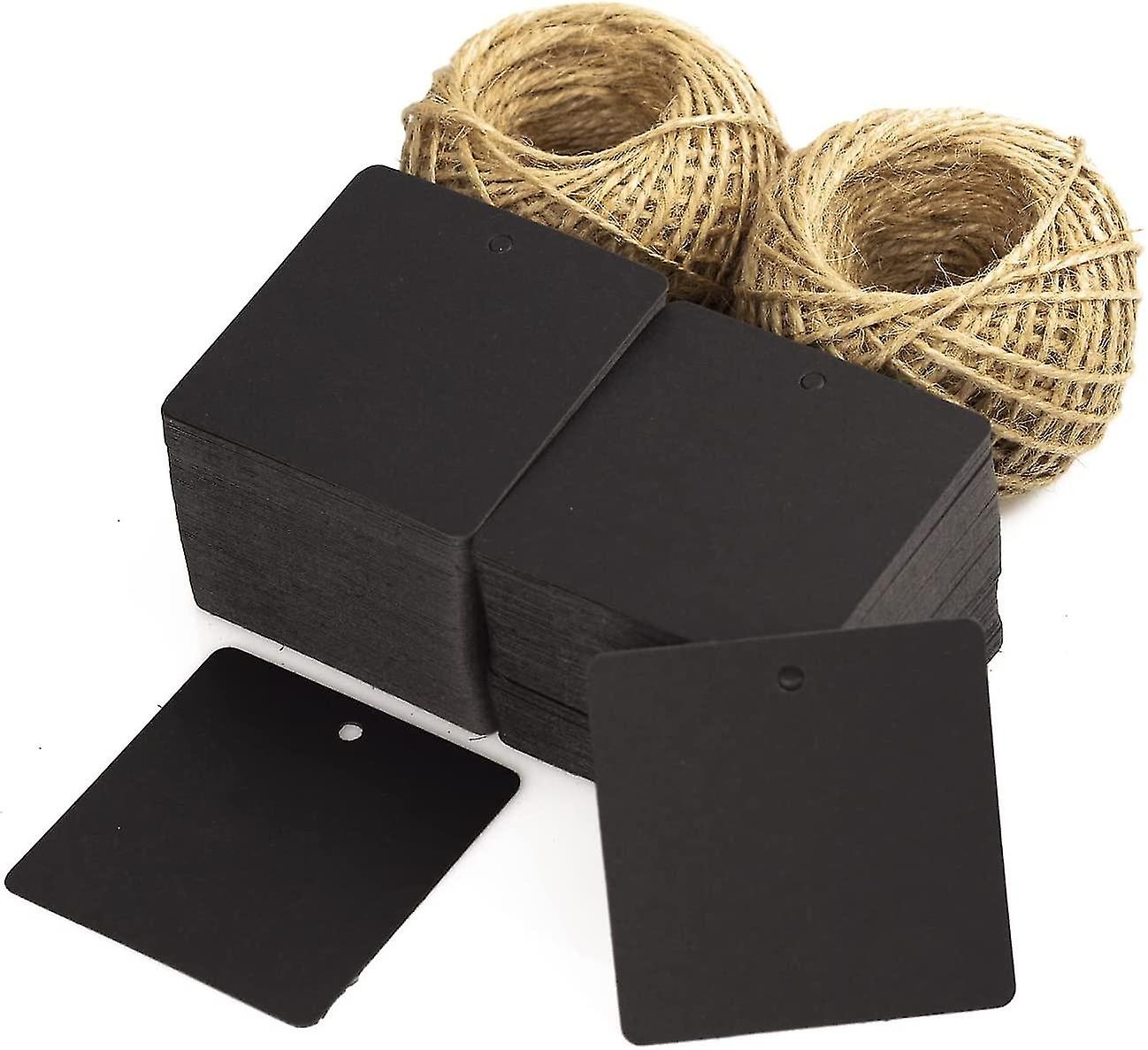 200 Pcs Black Paper Gift Tags Hang Tags With String, Square Kraft Paper Blank