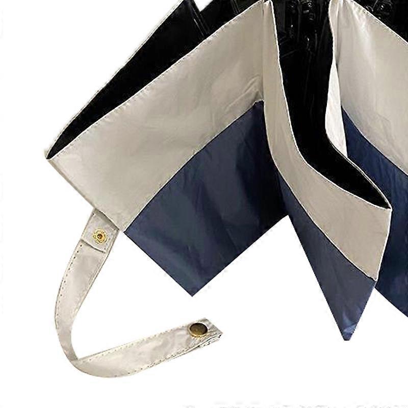 Folding Umbrella Automatic Blue Base White Line UV Waterproof Rain