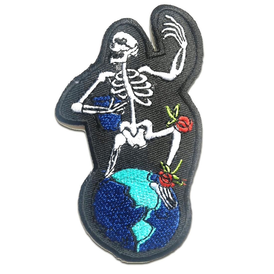Patch / iron-on patch - boozing skeleton biker - black - 5.5 x 10.0 cm - patch